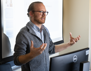 Matthew Frierdich talking to students during one of his classes.