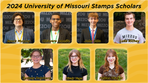 A 2024 University of Missouri Stamps Scholars graphic featuring eight students.