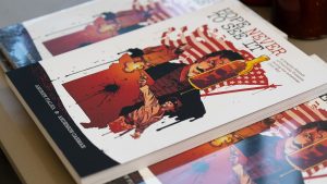 An up-close look at a graphic history book.