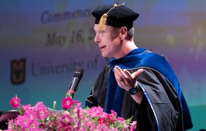 Chris Josey speaking during the Honors College commencement ceremony.