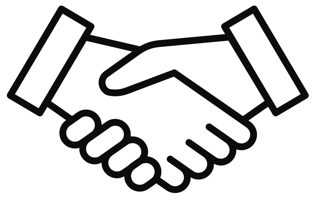 A graphic featuring shaking hands.