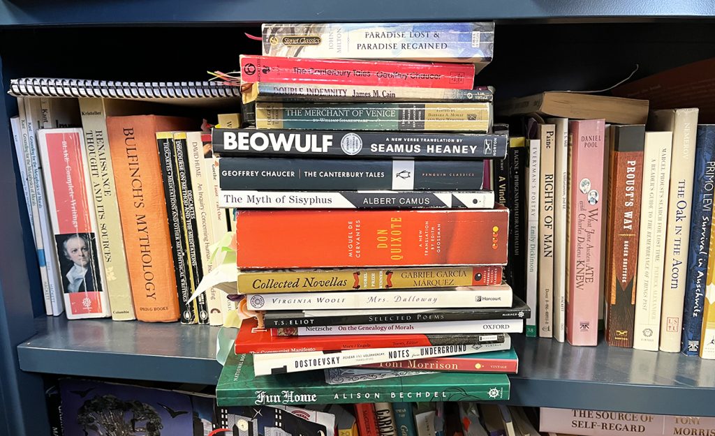 A pile of various books.