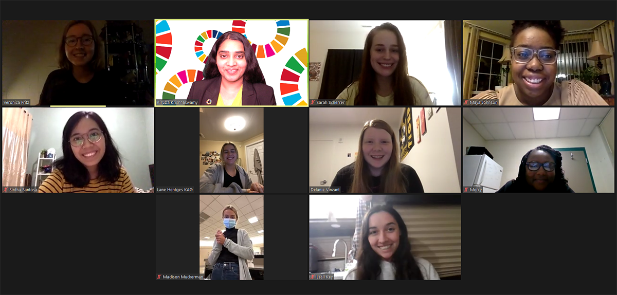 Screenshot of Zoom meeting with students and faculty