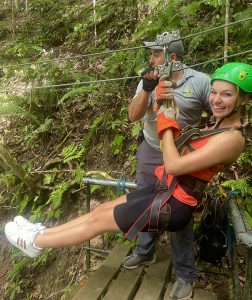 Kimberly Barr on a zip line during her study abroad experience.