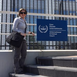 Shanay Murdock stands outside of the International Criminal Court in Amsterdam